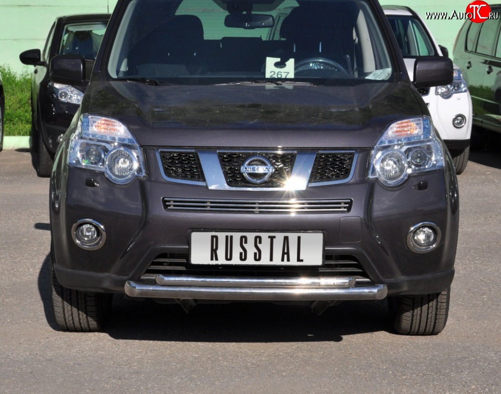 10 899 р. Защита переднего бампера (2 трубыØ63 и 42 мм, нержавейка) Russtal Nissan X-trail 2 T31 рестайлинг (2010-2015)  с доставкой в г. Таганрог