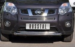 16 599 р. Защита переднего бампера (2 трубыØ76 и 42 мм, нержавейка) SLITKOFF  Nissan X-trail  2 T31 (2010-2015) рестайлинг  с доставкой в г. Таганрог. Увеличить фотографию 1