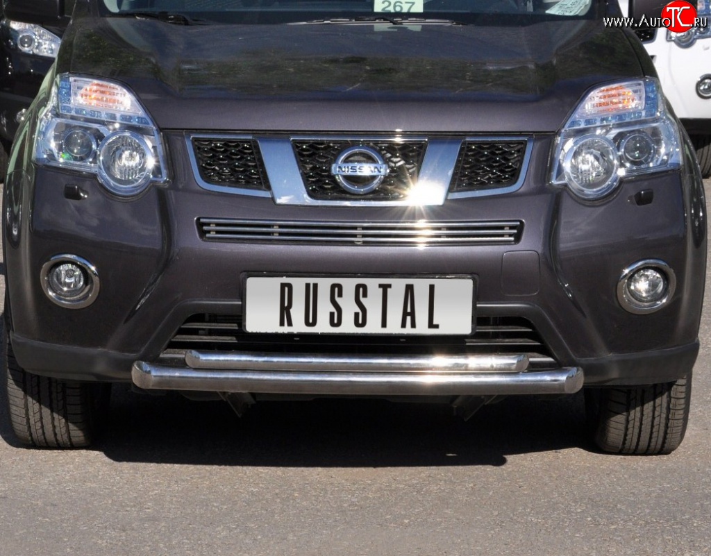 16 599 р. Защита переднего бампера (2 трубыØ76 и 42 мм, нержавейка) SLITKOFF  Nissan X-trail  2 T31 (2010-2015) рестайлинг  с доставкой в г. Таганрог