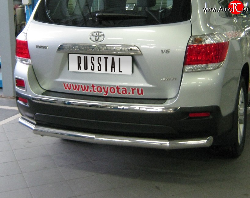 17 849 р. Защита заднего бампера (Ø76 мм, нержавейка) SLITKOFF  Toyota Highlander  XU40 (2010-2013) рестайлинг  с доставкой в г. Таганрог