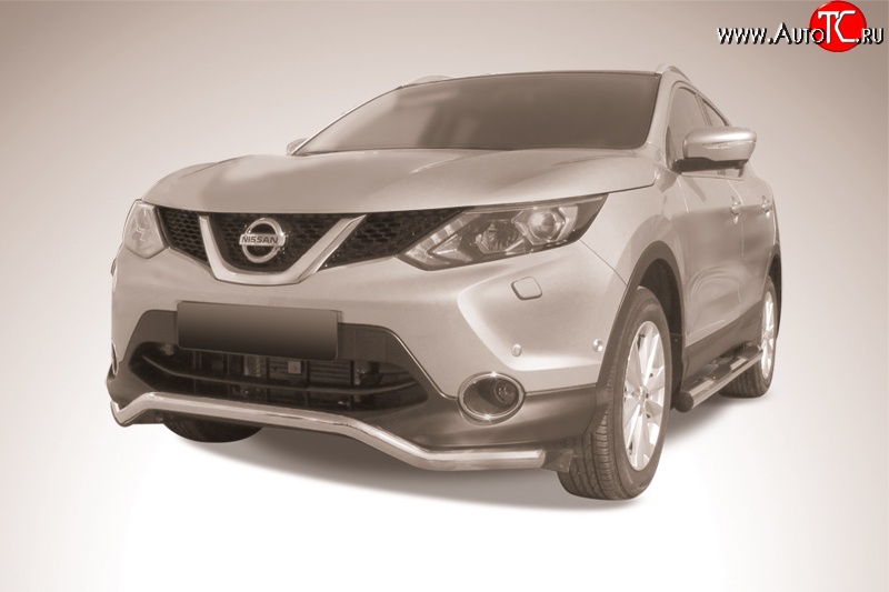 15 299 р. Фигурная защита переднего бампера диаметром 57 мм Slitkoff Nissan Qashqai 2 J11 дорестайлинг (2013-2019) (Нержавейка, Полированная)  с доставкой в г. Таганрог