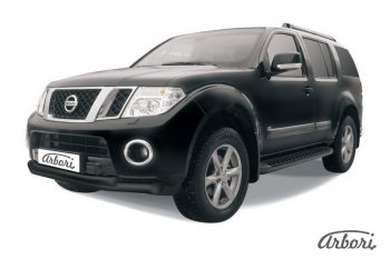 Защита переднего бампера Arbori (черная, 2 трубы d76 и 57 mm) Nissan Pathfinder R51 рестайлинг (2009-2014)