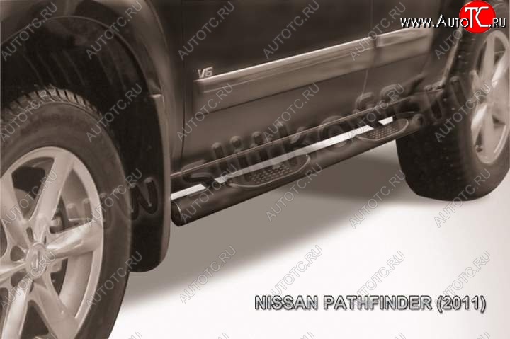 11 449 р. Защита порогов Slitkoff Nissan Pathfinder R51 рестайлинг (2009-2014) (Цвет: серебристый)  с доставкой в г. Таганрог