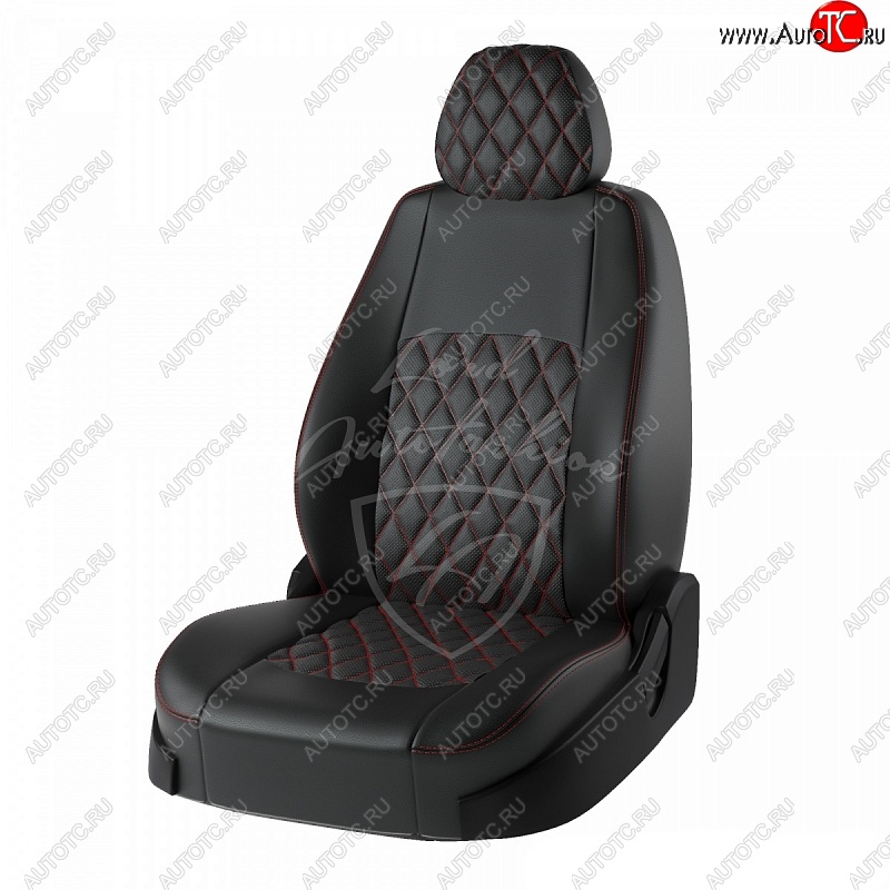 7 099 р. Чехлы для сидений Lord Autofashion Турин Ромб (экокожа)  Nissan Almera  G15 (2012-2019) седан (Черный, вставка черная, строчка красная)  с доставкой в г. Таганрог