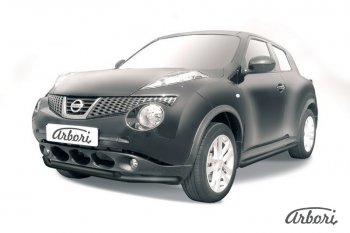 8 909 р. Защита переднего бампера 4WD Arbori (черная, 2 трубы d57 и 42 mm).  Nissan Juke  1 YF15 (2010-2020) дорестайлинг, рестайлинг  с доставкой в г. Таганрог. Увеличить фотографию 1