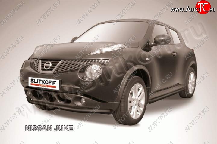 8 949 р. Защита переднего бампера из трубы d57 Slitkoff Nissan Juke 1 YF15 рестайлинг (2014-2020) (Цвет: серебристый)  с доставкой в г. Таганрог