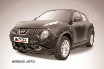 7 999 р. Защита переднего бампер Slitkoff  Nissan Juke  1 YF15 (2010-2020) дорестайлинг, рестайлинг (Цвет: серебристый)  с доставкой в г. Таганрог. Увеличить фотографию 1