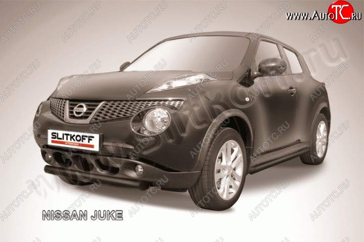 7 699 р. Защита переднего бампер Slitkoff Nissan Juke 1 YF15 рестайлинг (2014-2020) (Цвет: серебристый)  с доставкой в г. Таганрог