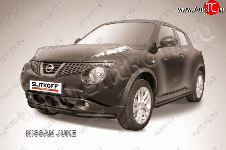 10 249 р. Защита переднего бампера из труб d57 и d42 Slitkoff Nissan Juke 1 YF15 рестайлинг (2014-2020) (Цвет: серебристый)  с доставкой в г. Таганрог