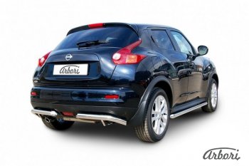 10 619 р. Защита заднего бампера Arbori (уголки, нержавейка, 1 труба d57 mm). Nissan Juke 1 YF15 дорестайлинг (2010-2014)  с доставкой в г. Таганрог. Увеличить фотографию 2