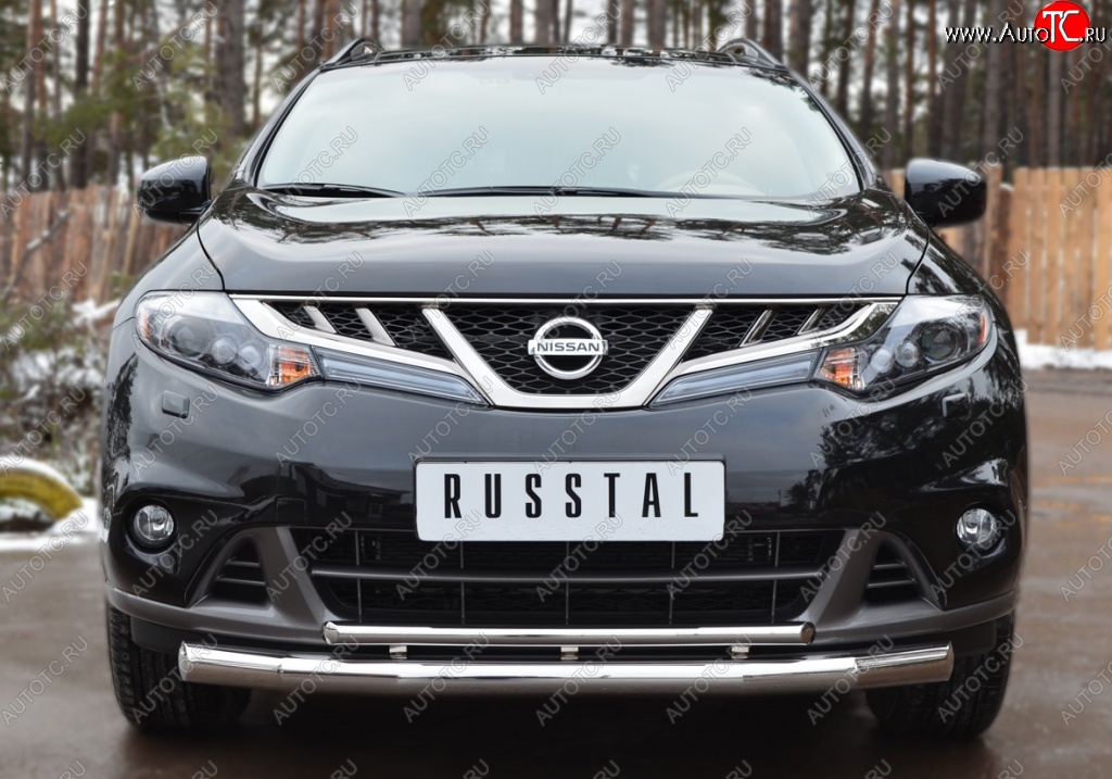 22 649 р. Защита переднего бампера (2 трубы Ø76 и 42 мм, нержавейка) SLITKOFF  Nissan Murano  2 Z51 (2010-2016) рестайлинг  с доставкой в г. Таганрог