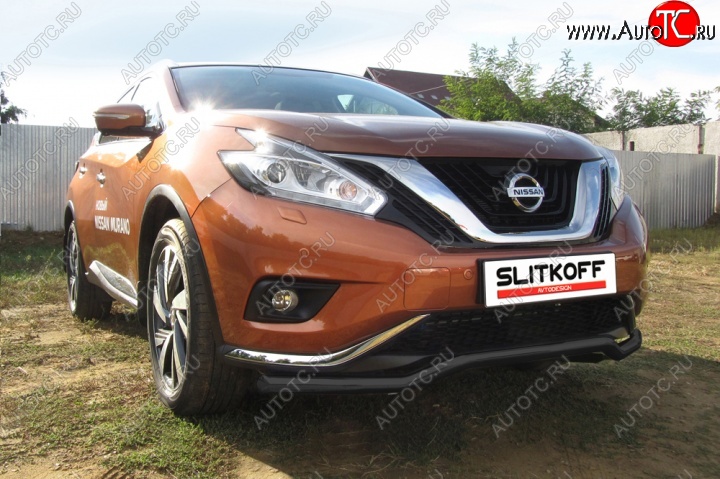 14 299 р. защита переднего бампера Slitkoff Nissan Murano 3 Z52 дорестайлинг (2015-2022) (Цвет: серебристый)  с доставкой в г. Таганрог