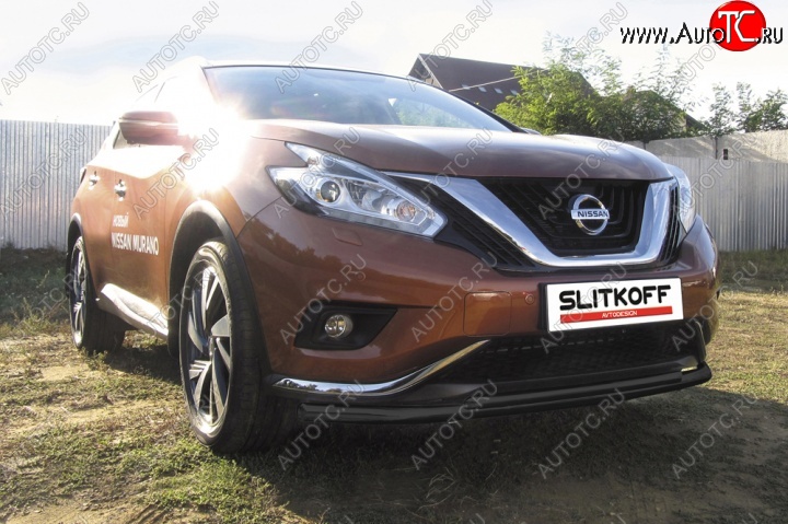 12 499 р. защита переднего бампера Slitkoff Nissan Murano 3 Z52 дорестайлинг (2015-2022) (Цвет: серебристый)  с доставкой в г. Таганрог