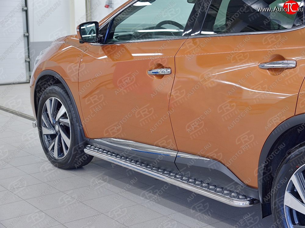 26 999 р. Порожки для ног (Ø42) SLITKOFF  Nissan Murano  3 Z52 (2015-2024) дорестайлинг, рестайлинг (лист - алюминий, профиль - нержавейка)  с доставкой в г. Таганрог