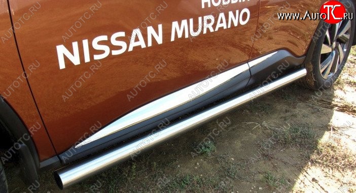 18 949 р. Защита порогов из круглой трубы диаметром 76 мм Slitkoff Nissan Murano 3 Z52 дорестайлинг (2015-2022) (Нержавейка, Полированная)  с доставкой в г. Таганрог