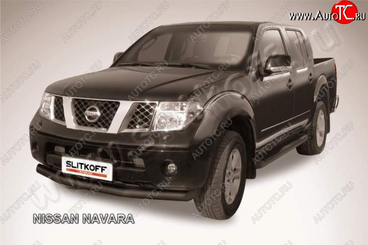 9 449 р. Защита переднего бампер Slitkoff  Nissan Navara  2 D40 (2004-2010) дорестайлинг (Цвет: серебристый)  с доставкой в г. Таганрог