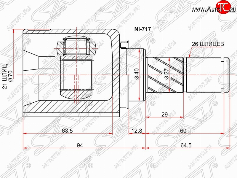 3 099 р. Шрус (внутренний/правый) SAT (21*26*40 мм)  Nissan Note  1 (2004-2013) E11 дорестайлинг, E11 рестайлинг  с доставкой в г. Таганрог