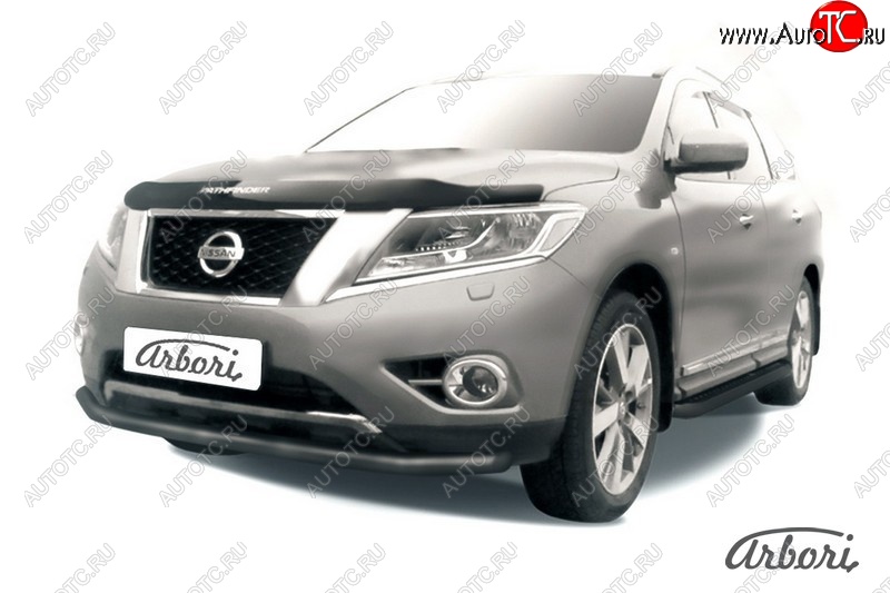 6 749 р. Защита переднего бампера Arbori (черная, 1 труба d57 mm). Nissan Pathfinder R52 дорестайлинг (2012-2017)  с доставкой в г. Таганрог