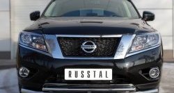 14 499 р. Защита переднего бампера (2 трубыØ63 и 42 мм, нержавейка) SLITKOFF  Nissan Pathfinder  R52 (2012-2017) дорестайлинг  с доставкой в г. Таганрог. Увеличить фотографию 1