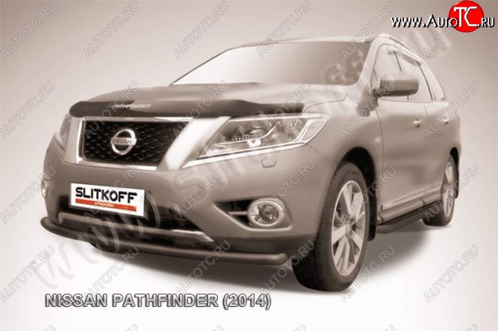 9 999 р. Защита переднего бампер Slitkoff Nissan Pathfinder R52 дорестайлинг (2012-2017) (Цвет: серебристый)  с доставкой в г. Таганрог