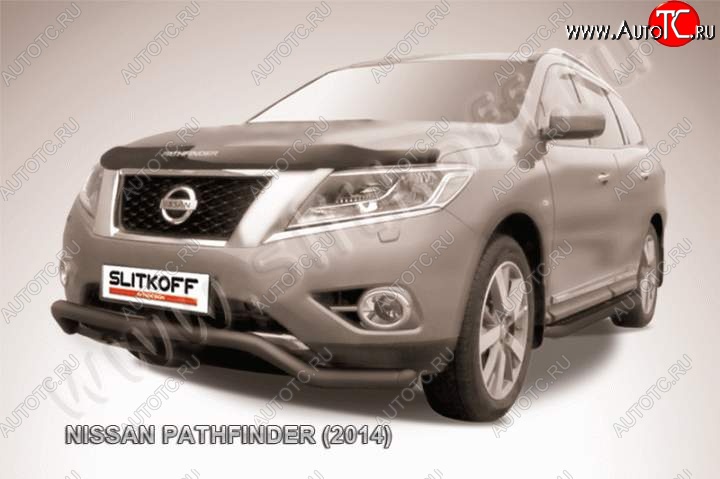 12 399 р. защита переднего бампера Slitkoff Nissan Pathfinder R52 дорестайлинг (2012-2017) (Цвет: серебристый)  с доставкой в г. Таганрог