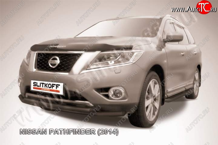 11 249 р. Защита переднего бампер Slitkoff Nissan Pathfinder R52 дорестайлинг (2012-2017) (Цвет: серебристый)  с доставкой в г. Таганрог