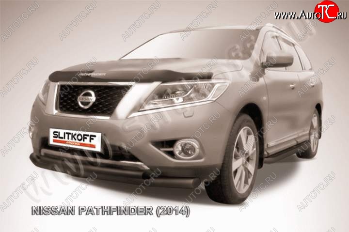 13 299 р. Защита переднего бампер Slitkoff Nissan Pathfinder R52 дорестайлинг (2012-2017) (Цвет: серебристый)  с доставкой в г. Таганрог