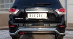 16 399 р. Защита заднего бампера (Ø63 мм волна, нержавейка) SLITKOFF Nissan Pathfinder R52 дорестайлинг (2012-2017)  с доставкой в г. Таганрог. Увеличить фотографию 4