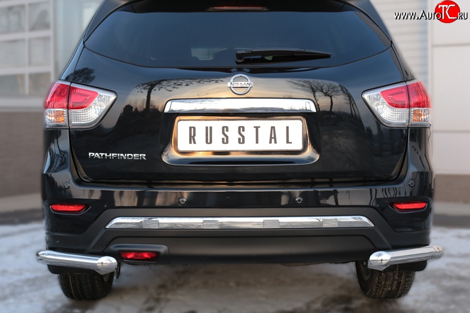 17 999 р. Защита заднего бампера (Ø63 мм уголки, нержавейка) SLITKOFF Nissan Pathfinder R52 дорестайлинг (2012-2017)  с доставкой в г. Таганрог