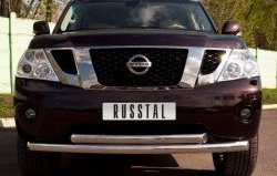 23 999 р. Защита переднего бампера (2 трубыØ76 мм, нержавейка) SLITKOFF  Nissan Patrol  6 (2010-2014) Y62 дорестайлинг  с доставкой в г. Таганрог. Увеличить фотографию 1