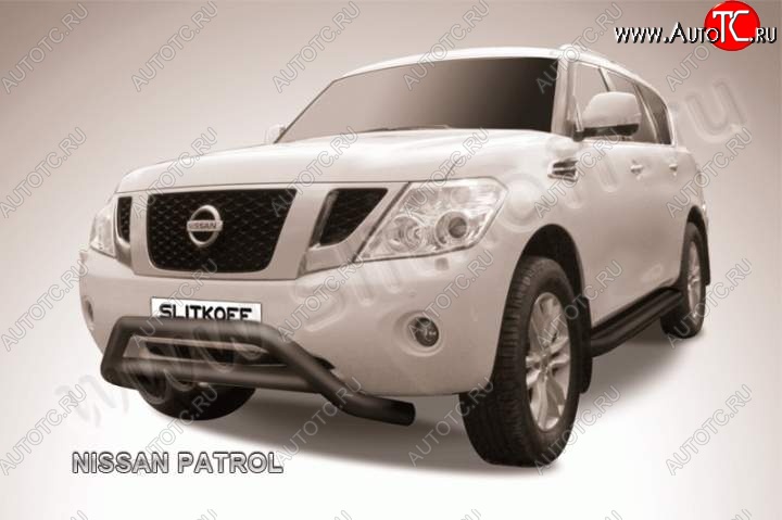 39 199 р. Кенгурятник d76 низкий широкий с перемычкой  Nissan Patrol  6 (2010-2014) Y62 дорестайлинг (Цвет: серебристый)  с доставкой в г. Таганрог