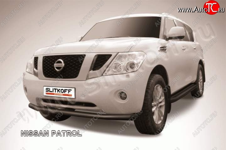 12 649 р. Защита переднего бампер Slitkoff  Nissan Patrol  6 (2010-2014) Y62 дорестайлинг (Цвет: серебристый)  с доставкой в г. Таганрог