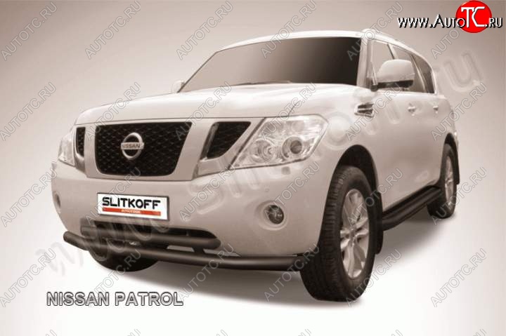 18 849 р. Защита переднего бампер Slitkoff  Nissan Patrol  6 (2010-2014) Y62 дорестайлинг (Цвет: серебристый)  с доставкой в г. Таганрог