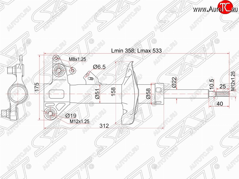 3 999 р. Левый амортизатор передний SAT Nissan Primera 3 универсал P12 (2002-2008)  с доставкой в г. Таганрог