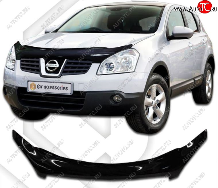 2 399 р. Дефлектор капота CA-Plastiс  Nissan Qashqai  1 (2007-2010) дорестайлинг (Classic черный, Без надписи)  с доставкой в г. Таганрог