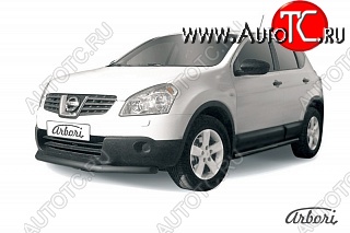 5 939 р. Защита переднего бампера Arbori (короткая, черная, 1 труба d57 mm). Nissan Qashqai 1 дорестайлинг (2007-2010)  с доставкой в г. Таганрог