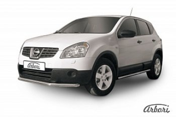 Защита переднего бампера Arbori (короткая, нержавейка, 1 труба d57 mm). Nissan Qashqai 1 дорестайлинг (2007-2010)