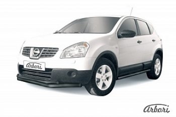 Защита переднего бампера Arbori (черная, 2 трубы d57 и 42 mm) Nissan Qashqai 1 дорестайлинг (2007-2010)