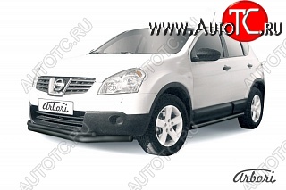 7 703 р. Защита переднего бампера Arbori (черная, 2 трубы d57 и 42 mm) Nissan Qashqai 1 дорестайлинг (2007-2010)  с доставкой в г. Таганрог