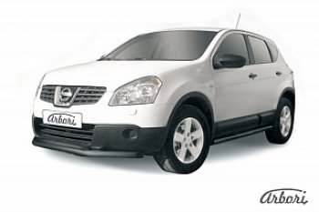 Защита переднего бампера Arbori (черная, 2 трубы d57 и 42 mm) Nissan Qashqai 1 дорестайлинг (2007-2010)