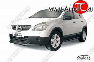 7 199 р. Защита переднего бампера Arbori (черная, 2 трубы d57 и 42 mm) Nissan Qashqai 1 дорестайлинг (2007-2010)  с доставкой в г. Таганрог