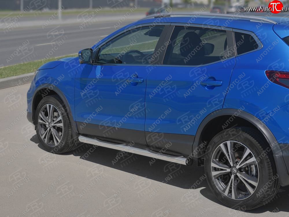 24 999 р. Защита порогов (Ø76 мм с проступью, нержавейка) SLITKOFF Nissan Qashqai 2 J11 рестайлинг (2017-2022) (С пластиковыми заглушками на торцах)  с доставкой в г. Таганрог