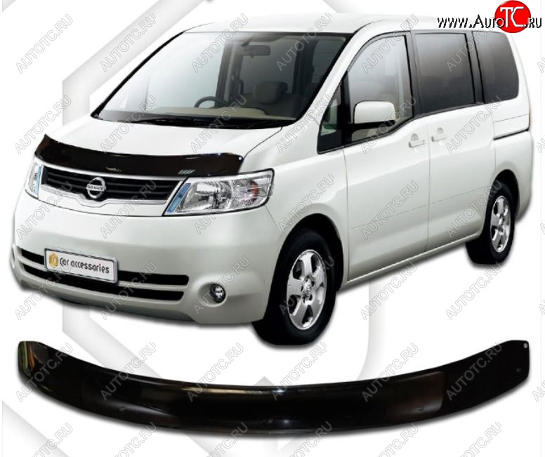 2 099 р. Дефлектор капота CA-Plastiс  Nissan Serena  3 (2005-2010) (Classic черный, Без надписи)  с доставкой в г. Таганрог