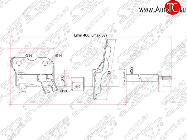 4 699 р. Левый амортизатор передний SAT Nissan Teana 1 J31 дорестайлинг (2003-2005)  с доставкой в г. Таганрог