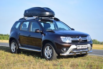 27 999 р. Порожки для ног из трубы Ø51 с алюминиевой площадкой Petroil Tuning Эстонец Renault Duster HS дорестайлинг (2010-2015) (Нержавеющая полированная сталь)  с доставкой в г. Таганрог. Увеличить фотографию 3