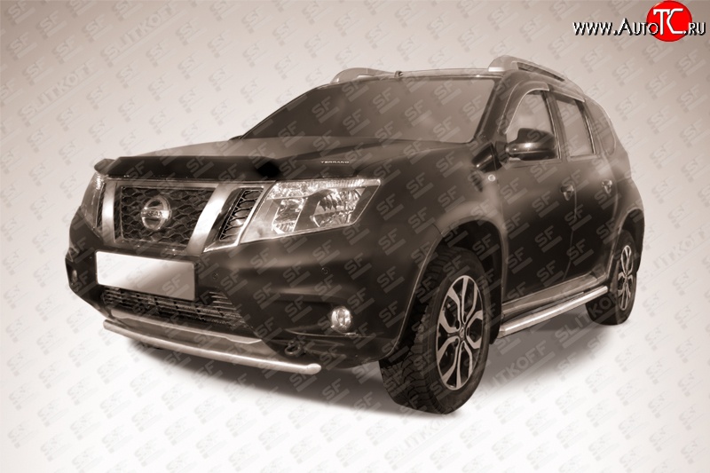 9 849 р. Одинарная защита переднего бампера диаметром 42 мм Slitkoff  Nissan Terrano  D10 (2013-2022) дорестайлинг, рестайлинг (Цвет: нержавеющая полированная сталь)  с доставкой в г. Таганрог