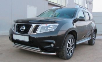 11 199 р. Защита переднего бампера Slitkoff (Ø 57+Ø 42, двойная).  Nissan Terrano  D10 (2013-2022) дорестайлинг, рестайлинг (Нержавеющая сталь)  с доставкой в г. Таганрог. Увеличить фотографию 1