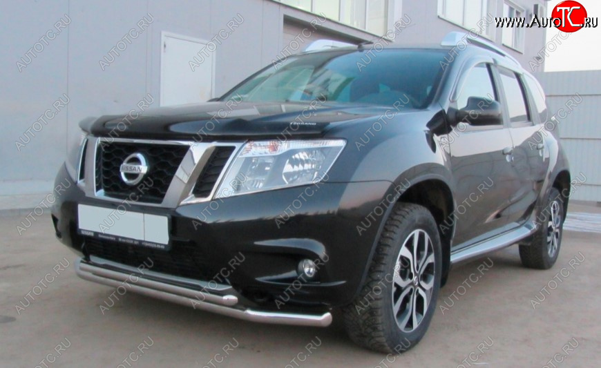 11 199 р. Защита переднего бампера Slitkoff (Ø 57+Ø 42, двойная).  Nissan Terrano  D10 (2013-2022) дорестайлинг, рестайлинг (Нержавеющая сталь)  с доставкой в г. Таганрог