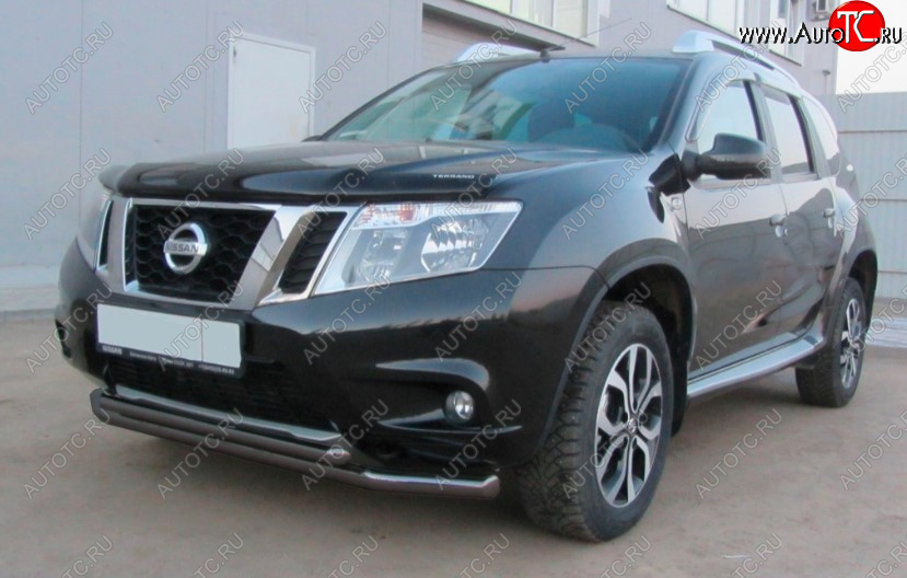 7 849 р. Защита переднего бампера Slitkoff (Ø 57+Ø 42, двойная).  Nissan Terrano  D10 (2013-2016) дорестайлинг (Сталь с полимерным покрытием. Цвет: черный)  с доставкой в г. Таганрог