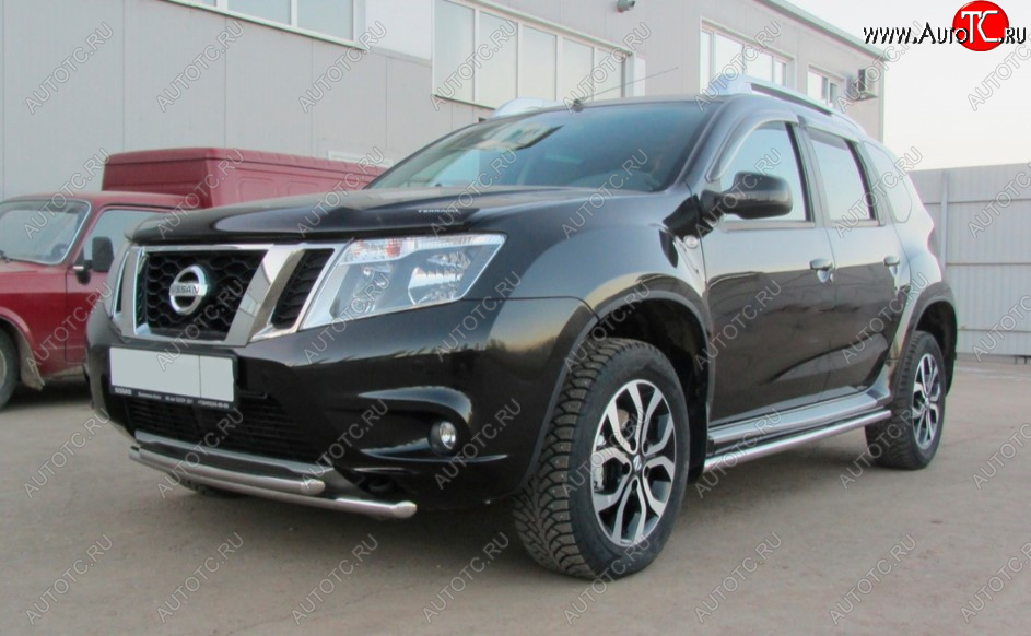 9 549 р. Защита переднего бампера Slitkoff (Ø 42+Ø 42, двойная).  Nissan Terrano  D10 (2013-2022) дорестайлинг, рестайлинг (Нержавеющая сталь)  с доставкой в г. Таганрог